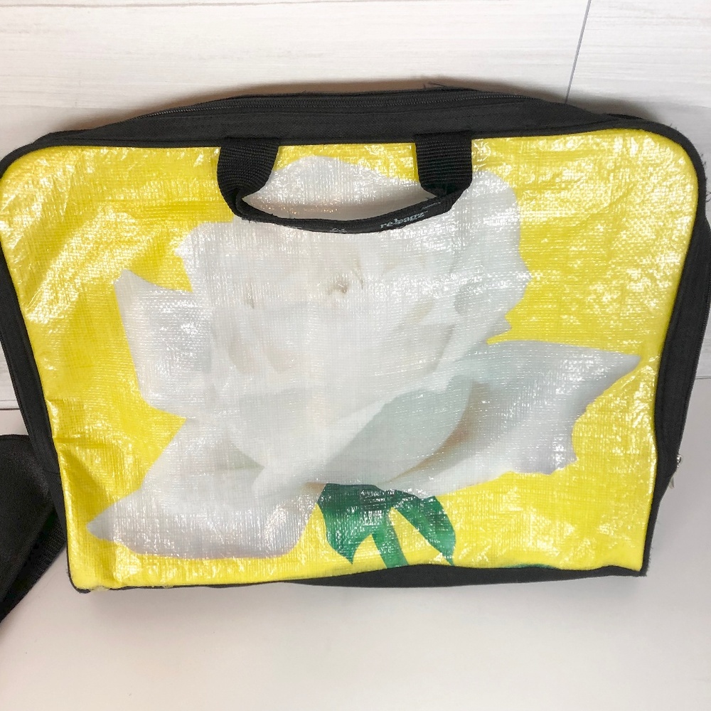 Recycled Messenger Laptop Bag White Rose Rice Bag